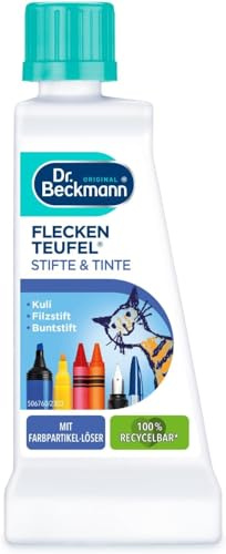 Dr. Beckmann Fleckenteufel Stifte & Tinte | Spezialfleckentferner gegen Kugelschreiber-Flecken, Tinten-Flecken u.v.m. | 50 ml