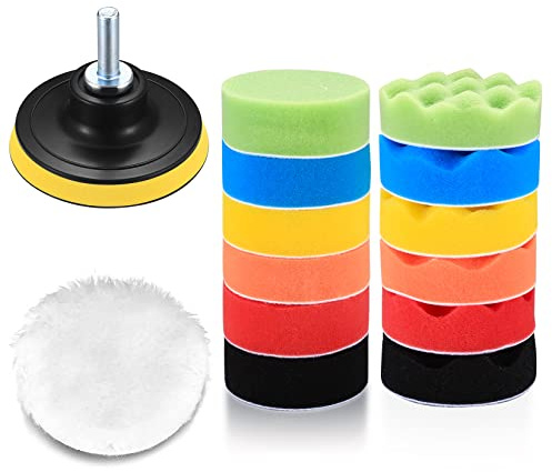 15 Stk Polierschwamm Auto Polierpads Set, Schwämme Pads Polieraufsatz, Auto Polieren Pads für Akkuschrauber, Poliermaschine, Polierauflage, Bohrmaschine, Schleifen, Wachsen