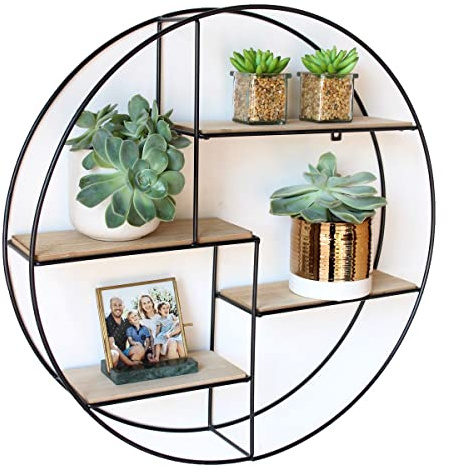 Intimo Living Schwarzes Industrial Wandregal aus Holz und Metall - Edles, rundes Regal für die Wand für Bücher, Deko, Küche und Badezimmer - 55 x 11 cm Hängeregal - Schweberegal