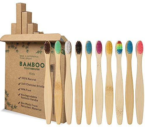 GeekerChip 10 Stück Bambus-Zahnbürsten für Kinder, 10 Farben, Bambuszahnbürste, weiche Naturborsten, umweltfreundlich und biologisch abbaubar