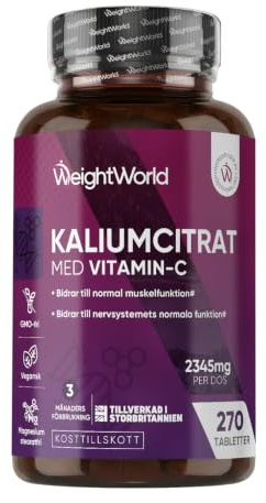 WeightWorld Kalium Tabletten mit Vitamin C - 2345 mg pro Portion | Davon 801 mg actives Kalium & 120 mg Vitamin C, 270 vegane Tabletten, Potassium Citrate, Kaliumcitrat & L-Ascorbinsäure