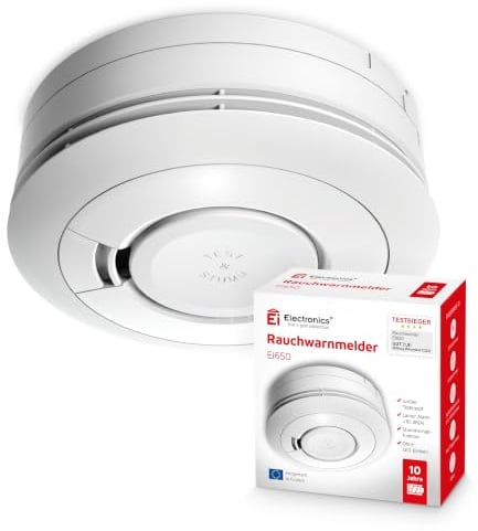 Ei Electronics Ei650 Rauchmelder mit Batterie für 10 Jahre | Testsieger Stiftung Warentest, Rauchwarnmelder ohne LED-Blinken, Hergestellt in Irland