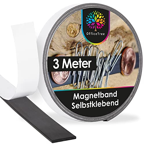OfficeTree 3 Meter Magnetband Selbstklebend Stark - Selbstklebende Magnetstreifen zum Kleben - Klebeband Magnet - Magnetklebeband für Fliegengitter & Hörfiguren