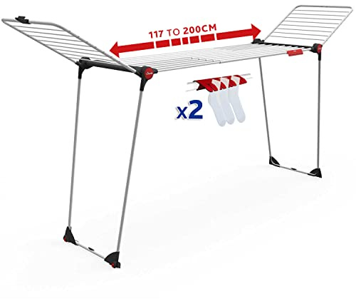 Vileda Infinity Flex Plus Wäscheständer | Ausziehbarer & Stabiler Flügeltrockner mit 30m XXL-Leinen - Für Innen- & Außenbereich, platzsparend & klappbar, 2m Länge, Hohe Flügel | Comfort-Pack