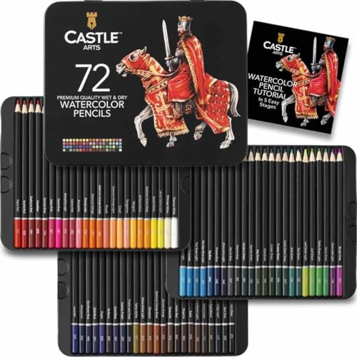 Castle Art Supplies 72 Aquarellstifte-Set für Erwachsene, Profis | Leuchtende Premium-Pigmente zum Vermischen, Zeichnen und Malen - für Hobby- und Profikünstler, in Präsentationsbox aus Blech