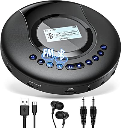 CD Player Tragbar, Arafuna Tragbarer CD-Player Bluetooth für Auto und Kinder, 2000mAh wiederaufladbarer Discman mit LCD-Bildschirm, Anti-Shock-Schutz FM, Kopfhörer