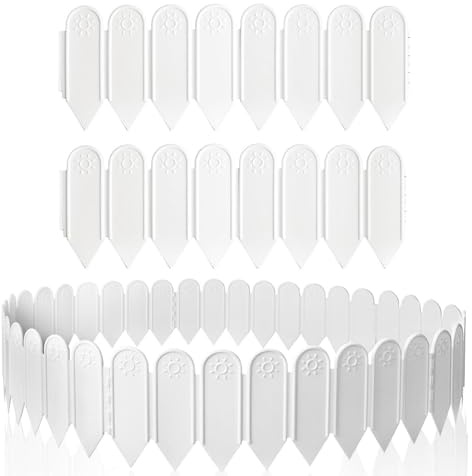 Focenat 10 Stück Rasenkanten, 4m Beeteinfassung, Weiß, Gartenzaun Decorativ, Mini Palisade, 15CM Hoch