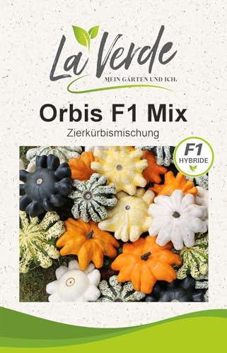 La Verde MEIN GARTEN UND ICH. Orbis F1 Mix Zierkürbis Samen für ca. 8–10 Pflanzen, Fruchtgemüse, dekorativ, lange haltbar, Saatgut ohne Gentechnik