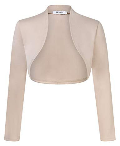KOJOOIN Damen Bolero Kurze Strickjacke Festlich Kurz Cardigan Elegant Schulterjacke A-Champagner S（Verpackung MEHRWEG）