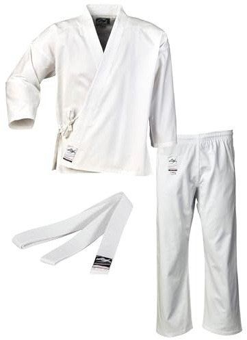 Ju-Sports Karate Anzug to start Weiß 180 I Klassischer Karateanzug für Kinder & Erwachsene I Karate Kimono inkl. weißem Gürtel I Hose mit Kickzwickel I 100% Baumwolle