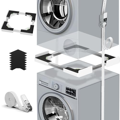 Universal-Stapelbausatz für Waschmaschine und Wäschetrockner | Waschmaschinenzubehör/Trocknerzubehör, mit Ratschenseil, Einstellbare Größe (45-68cm)
