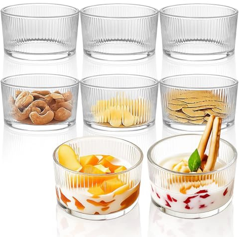 YBCPACK 8 Stück Set Transparente Dessertgläser 200 ml, Kleine Dessertschale | Eisbecher aus Glas für Dessert, Tiramisu, Pudding, Joghurt-Müsli (Spülmaschinenfest)