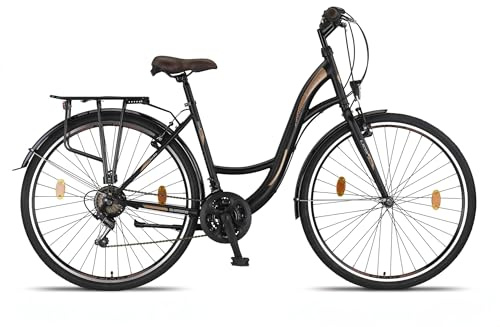 Licorne Bike Stella Premium City Bike in 24,26 und 28 Zoll - Fahrrad für Mädchen, Jungen, Herren und Damen - 21 Gang-Schaltung - Hollandfahrrad Citybike (Schwarz, 26.00)