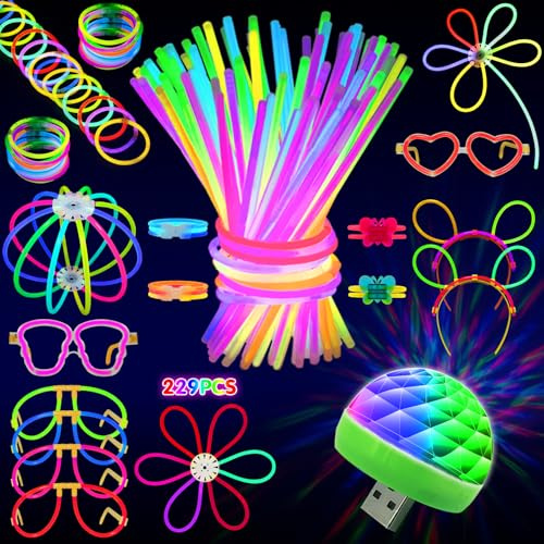 MOSSNDAR 229 PCS Knicklichter Party set,100 Stück Leuchtstäbe und Zubehör | Neon Party Deko,Halloween,Silvester Party,Festival Zubehör,Geburtstag,Beleuchten Sie die Wunderkerzen Hochzeit,für Kinder