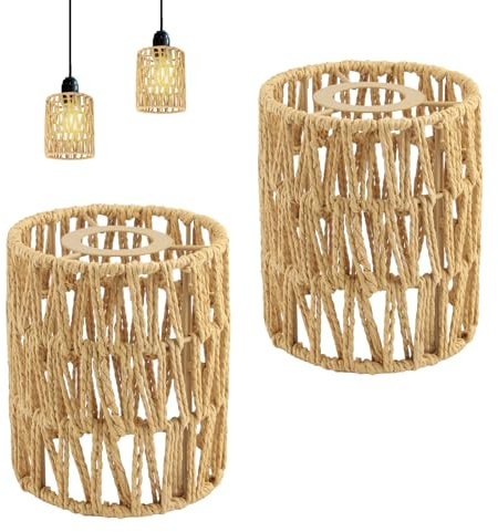 OMIGA Lampenschirm Rattan 2 Stücke Ø 12cm Lampenschirm Hängelampe Boho | für Deckenleuchten Pendelleuchten Stehlampe Hängelampenschirme (H 15cm)