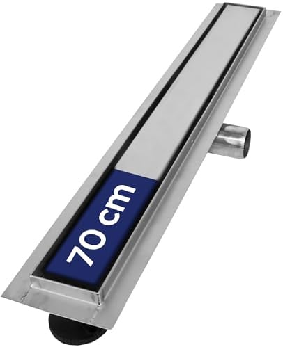 VILSTEIN® Duschrinne Edelstahl Extra Flach [70CM] - Bodenabfluss Dusche Komplettset - Ablaufrinne Dusche - Duschabfluss - Siphon mit Geruchsstop & Haarsieb - Randablauf - Duschablauf