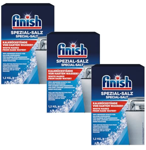 Finish Spezial Salz Calgonit 1,2kg (3er Pack) | Spülmaschinensalz zum Schutz vor Kalkablagerungen, Wasserflecken, saubere Ergebnisse und längere Maschinenlebensdauer + Zama4Zingo Karte