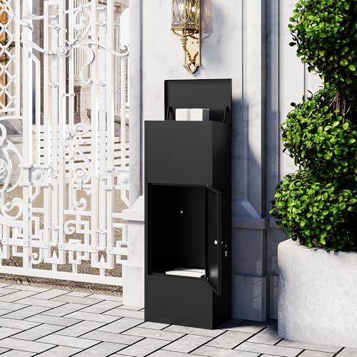 VEEHAUS Paketbriefkasten Groß Briefkasten Rostfrei Paketbox Draussen Groß XXL Und Postbox Für Pakete Briefkasten Mit Paketfach (Ohne Ständer, Schwarz)