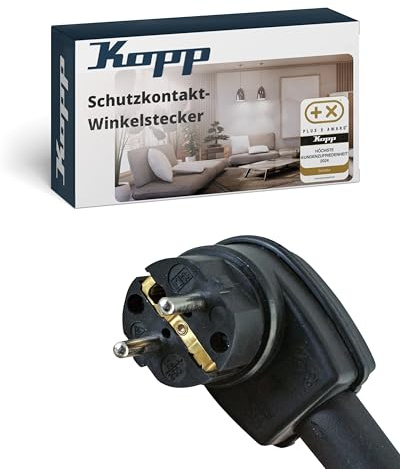 Kopp Schutzkontakt-Winkelstecker in Schwarz - Vollgummi-Stecker mit Knickschutzhülle - IP44 Schutzkontaktstecker für Strom-Kabel bis 3 x 2,5 mm² - Bruch- & schlagfester Kabel-Stecker 250V~