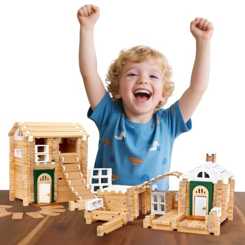 Jovi-mindly Bauklötze Set Holzspielzeug (107 Teile) mit Aufbewahrungstasche, Pädagogische Klassische Holzklötze für Kleinkinder ab 3 Jahren für Jungen und Mädchen, FSC-Zertifiziert