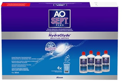 Aosept Plus mit Hydraglyde Kontaktlinsen-Pflegemittel | Systempack | 4 x 360 ml