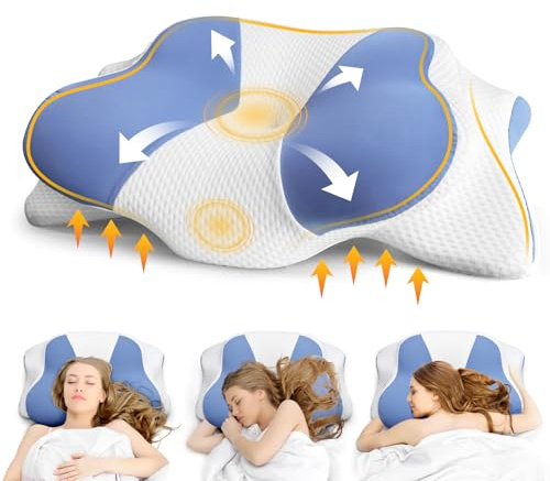 Asbtos Nackenkissen Kopfkissen - Ergonomisches Kissen für Schulter-und Nackenkomfort, Memory Foam Kissen für Bauch, Rücken, und Seitenschläfer, Kopfkissen mit Nackenstütze (66 x 40 x 14 cm)