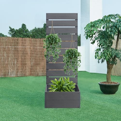 [en.casa] Blumenkasten mit Sichtschutz Heerde Pflanzkasten mit Trennwand Balkon 150 x 56 x 38 cm Pflanzkübel WPC Outdoor Pflanzenbox Rankhilfe Garten Grau
