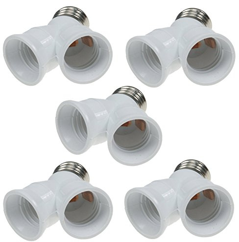 2-fach E27 Fassung Y-Adapter, Weiß, 5 Stück | Kunststoff, 1x E27 auf 2x E27 Schraubfassung, Lampenadapter, Max. 40 Watt je Sockel