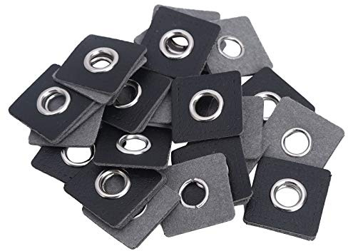 Agoky 30 Pcs Ösen zum aufnähen Nähabzeichen Ösen Patches für Kordeln mit Endkappen Aufnäher Verschönerung Stricken Hoodies Jeans DIY Zubehör Schwarz Quadrat OneSize