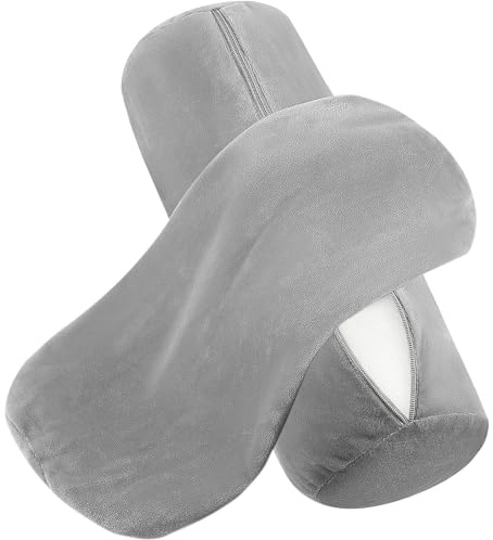 Prasacco 2 Stück Nackenrollenbezug, 40 x 15 cm Bezug für Nackenrolle Grauer Nackenkissenbezug mit Reißverschluss für Kissenrollen aus Memory-Schaum und Nackenkissenrollen