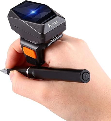 Eyoyo Wearable Finger Ring Barcode Scanner, 3-in-1 Mini USB Wired & 2.4G Wireless & Bluetooth Scanner, Image 1D QR Bar Code Reader PDF417 Data Matrix Screen Scan Kompatibel mit Smartphone PC