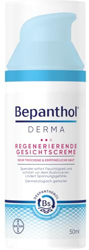 Bepanthol DERMA Regenerierende Gesichtscreme, Gesichtspflege für empfindliche und sehr trockene Haut, dermatologisch getestete Feuchtigkeitscreme mit Dexpanthenol, nicht-komedogene 50 ml Pumpflasche