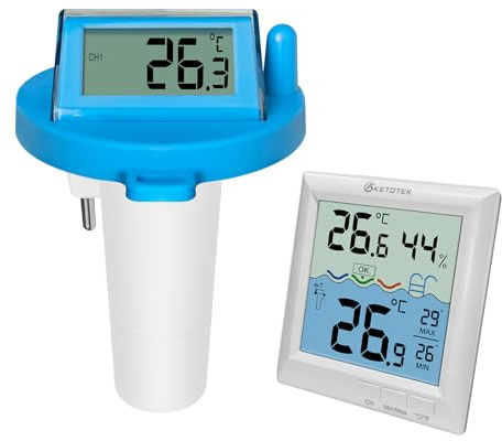 KETOTEK Poolthermometer Funk Schwimmendes Digitaler Wassertemperaturmesser für Schwimmbad, 60m Reichweite, IPX8 wasserdicht Präzises Thermometer für Badewanne, Teich, Aquarium