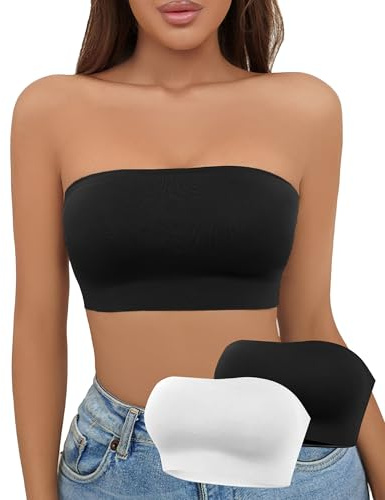EOAMGO Trägerloser BH Damen Ohne Träger, Bandeau-top, Ungepolstert, Stretch-Oberteil, Bequem Nahtlose Tube Top BH (2 Stück)