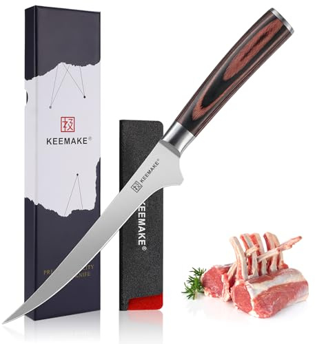 KEEMAKE Profi Filetiermesser 6 Zoll – Flexibles Fischmesser 15cm Klinge aus Rostfreiem Edelstahl – Scharfes Ausbeinmesser für Küche, Fleisch – Ergonomischer Griff & Geschenkbox, Vatertagsgeschenk