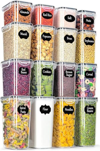 Vorratsdosen mit Deckel Luftdicht Set of 16, Aufbewahrungsbox mit Deckel | BPA frei Mottensichere Küchen Organizer Cornflakes Müsli Mehl Aufbewahrung, Vorratsbehälter mit Etiketten