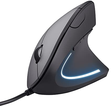 Trust Verto Vertikale Ergonomische Maus, Vorbeugung Gegen Mausarm/Tennisarm (RSI Syndrom), 1000/1600 DPI, LED-Beleuchtung, PC Maus mit Kabel für Rechtshänder, Computer, Laptop, Mac - Schwarz