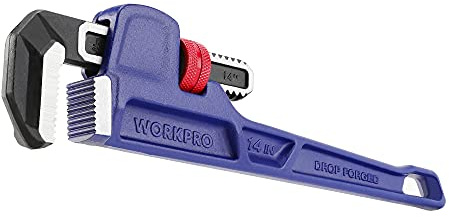 WORKPRO Rohrzange 350 mm, 70 mm Maulweite, Einhandbedienung, mit Skala | Gerade Rohrzange mit Wasserpumpenzangen-Funktion, ideal für Abwasser-, Heizungsrohre und Reparaturen