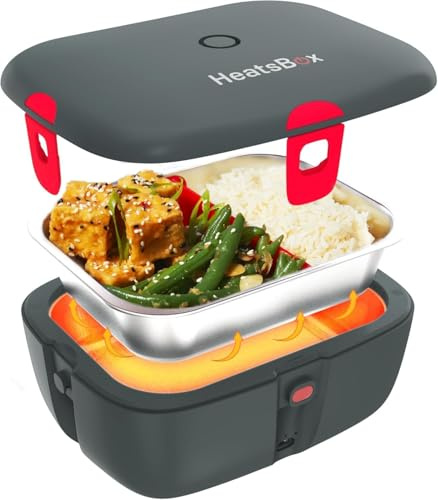 HeatsBox Go 2.0 Thermobehälter für Essen, Elektrische Lunchbox mit Akku und App-Bedienung, Auslaufsichere Lunchbox mit Edelstahl-Innenschale und Deckel, Warmhaltebox für Essen, 100 Watt, USB-C Laden