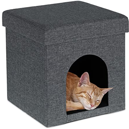 Relaxdays Katzenhöhle, Rückzugsort für Katzen und kleine Hunde, grau | Indoor Tierversteck, H x B x T: 38,5 x 37 x 37 cm