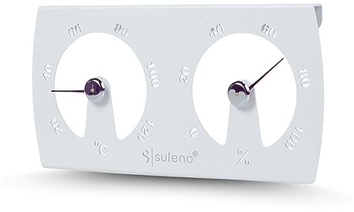 SULENO Sauna Klimamesser KJELL, Saunazubehör, Thermometer 20-120 °C, Weiß | Hygrometer 0-100%, Sauna Zeitmesser, Zeitmessgerät