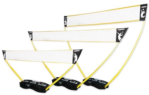HAMMER 3 in 1 Netz Set für Volleyball, Badminton & Tennis, Spaß für jung und alt, mit Tragekoffer/Pfostenständer, leichter Aufbau, schnell verstaut und leicht transportiert
