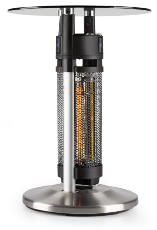blumfeldt Primal Heat - Standheizstrahler, Stehtisch-IR-Heizer, Infrarotheizung, Stand Heizstrahler, Infrarotstrahler mit 1600 Watt, Infrarot-Annäherungssensoren, Höhe: 65 cm, Silber