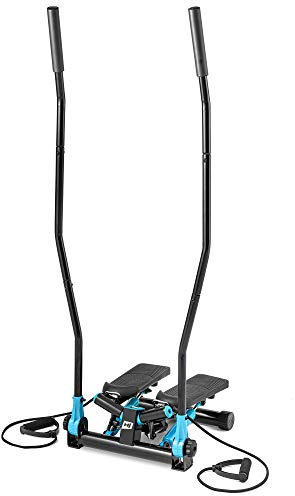 Hop-Sport Stepper mit Haltegriffen - Kompakter Swing Stepper für Zuhause, Fitnessgerät mit LCD-Display und Expandern, Nordic Walking Training, Max. Belastung 100 kg