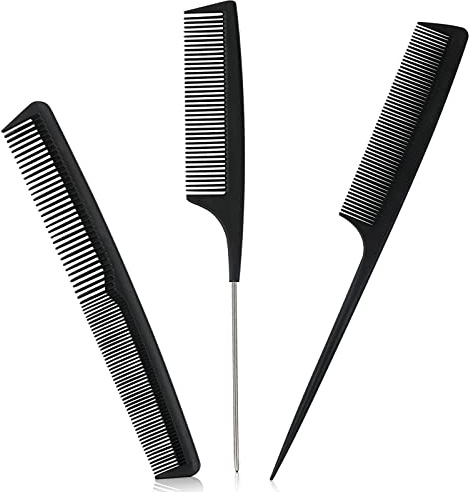 Sularpek Kamm, 3 Stück Schwanzkämme Set, Feiner Zahnkamm, Kohlefaser Stylingkamm, Frisierkamm, Teasing Haarkamm für Frauen und Männer, Antistatisch, Hitzebeständig