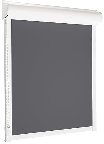 schattenfreu.de Thermo-Rollo mit Kassette nach Maß | Zum Anschrauben am Fensterrahmen oder an der Wand | Optional zum Ankleben | Verdunkelnd | Für Fenster und Türen | Dunkelgrau, Silberne Rückseite