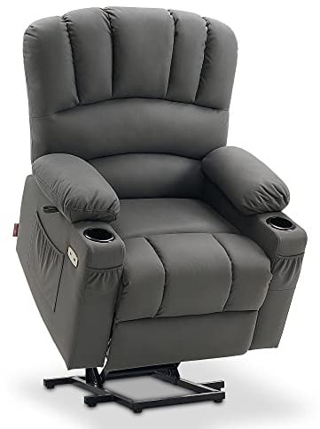 M MCombo Fernsehsessel mit Aufstehhilfe Elektrisch, Verbreiterte Rückenlehne Sessel mit Aufstehhilfe, Massage & Heizung, Relaxsessel mit Liegefunktion bis 145° USB 7102 (Mikrofaser-Stoff, Grau)