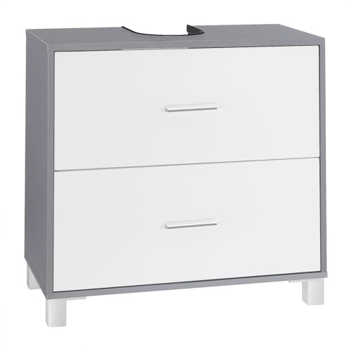 eSituro Waschbeckenunterschrank weiß, Badezimmerschrank mit 2 Schubladen, Badezimmer Unterschrank Waschbecken, Waschtischunterschrank freistehend, Badunterschrank, 30 x 60 x 30 cm, Weiß + Grau