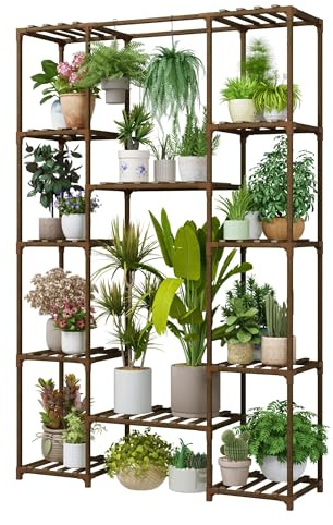 Bamworld 158 cm hoher Pflanzenständer für Innenräume, großes Pflanzenregal für mehrere Pflanzen, Holz-Blumenständer für den Außenbereich, hängendes Pflanzenregal für Wohnzimmer, Garten, Balkon