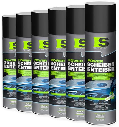 Spraytive 6 x 500ml Power Scheibenenteiser – Enteiserspray für Autoscheiben & Schlösser – Entfroster wirkt sekundenschnell bis -20°C – materialschonend – verzögert Neubildung von Eis, Made in Germany